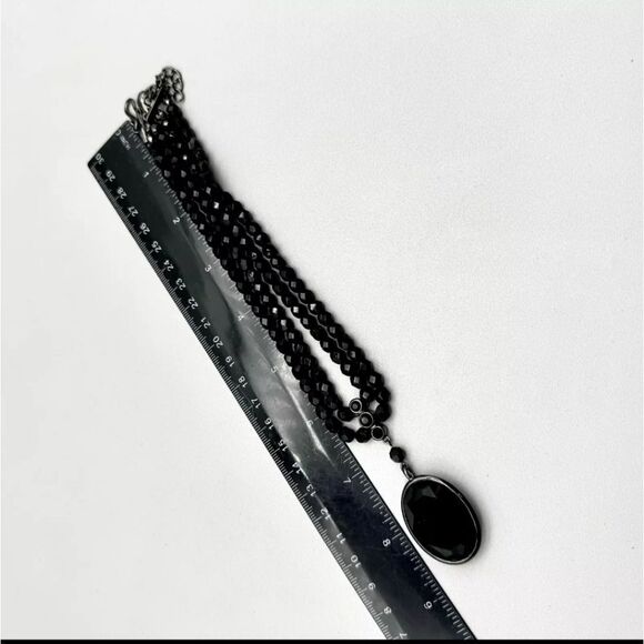 Carolee Necklace Black Beaded Faceted Chunky Pendant DBL Strand 12" Chain NWOT - Picture 8 of 8